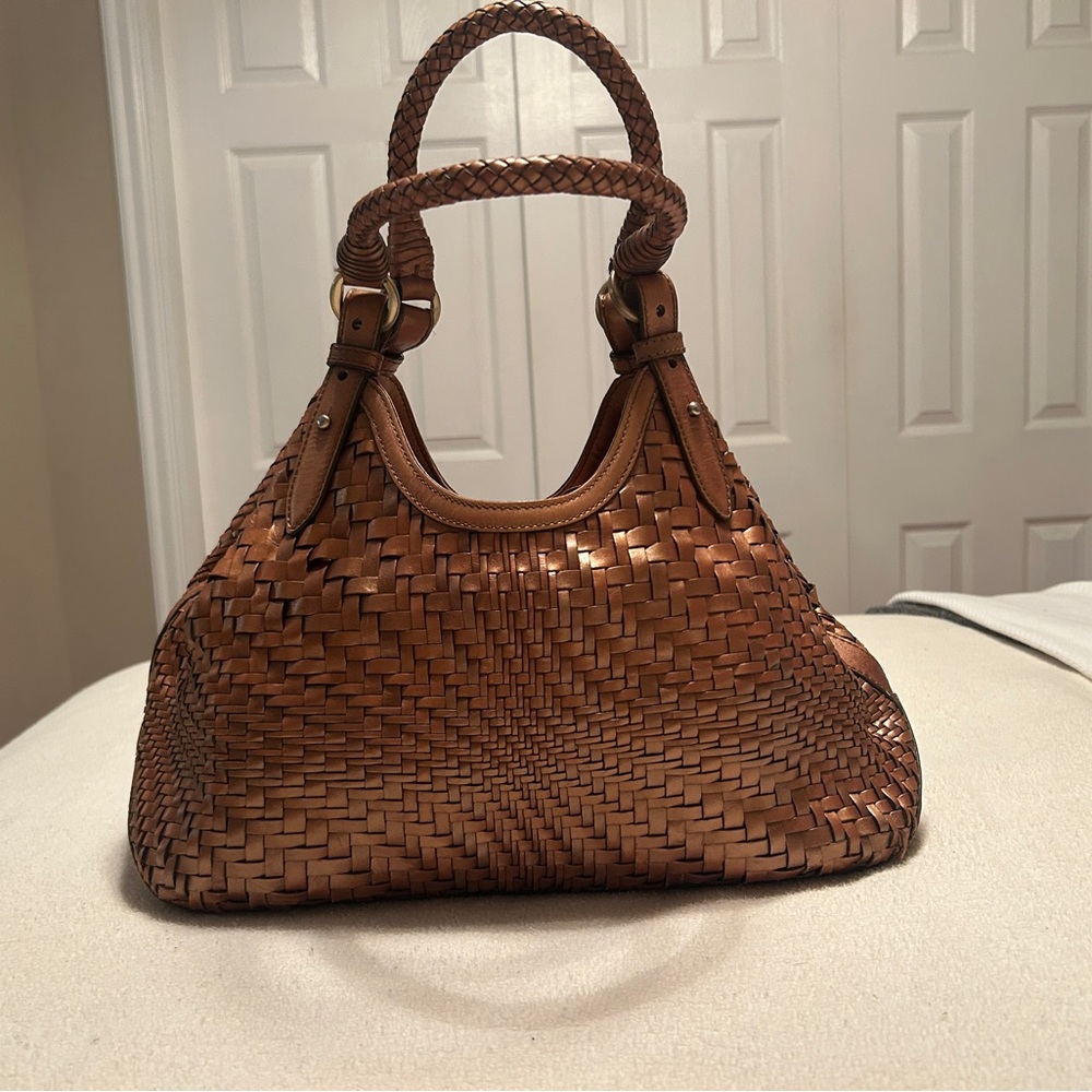 Cole Haan brown woven leather shoulder handbag